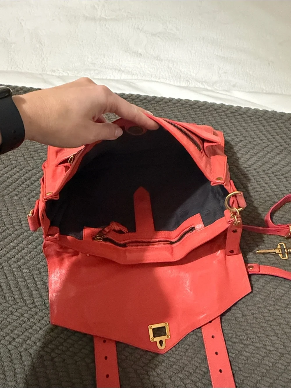 Proenza Schouler Coral Red Leather Satchel with Gold Hardware